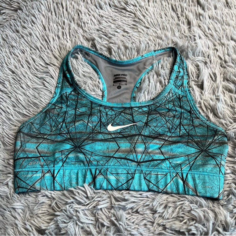 Nike Pro Sports Bra Womens Small Blue Black Dri Fit Swoosh - Picture 1 of 8